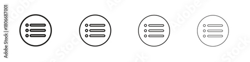 Menu list button icons. Simple solid style. thin stroke line icons