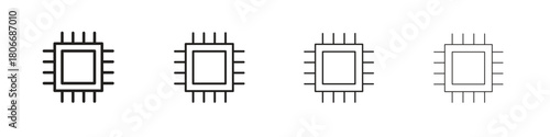 Microchip icons. Simple solid style. thin stroke line icons