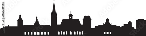 European historical town skyline silhouette vector illustration famous church spire and classical architecture outline drawing