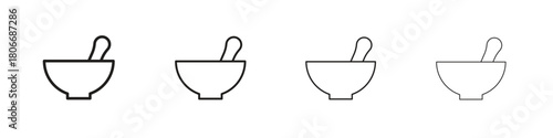 Mortar pestle icons. Simple solid style. thin stroke line icons