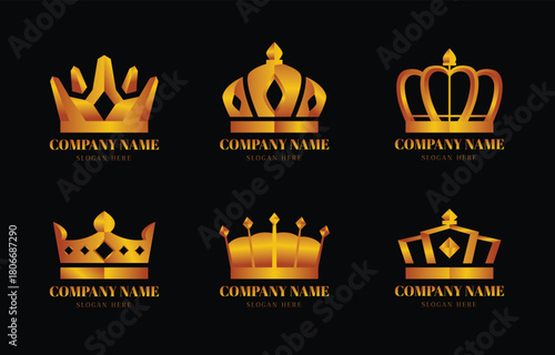 Set of golden crown icons royal luxury symbols with elegant design vector illustration for logo and branding