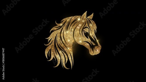 Luxury horse face with golden glitter, alpha channel
