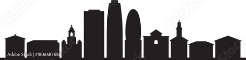 Modern urban city skyline silhouette vector illustration tall skyscrapers and historic church architecture transparent background