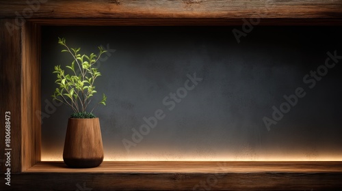 Wooden shelf niche plant display