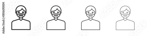 Person in mask icons. Simple solid style. thin stroke line icons