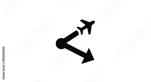 Airplane icon showing travel direction and destination.