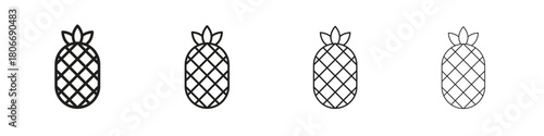 Pineapple icons. Simple solid style. thin stroke line icons
