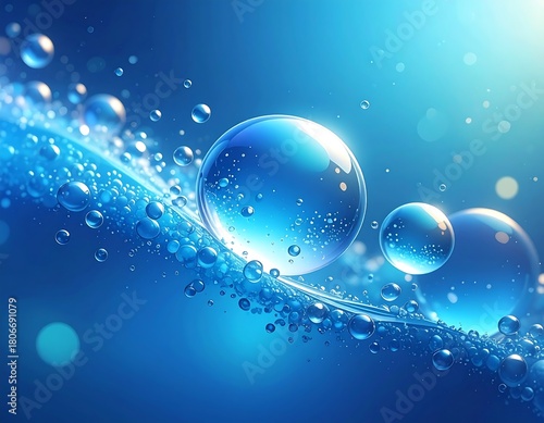Abstract blue background with water bubbles providing a refreshing ambiance