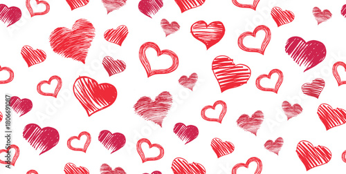 Romantic Hand-Sketched Red Hearts Scattered Design