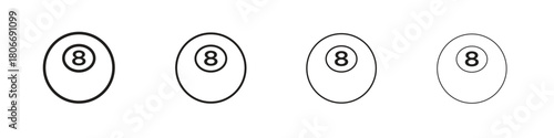 Pool 8 ball icons. Simple solid style. thin stroke line icons