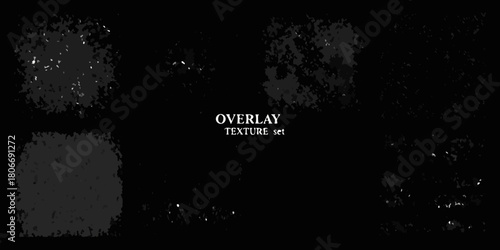 Set of six abstract black and white overlay textures for graphic design