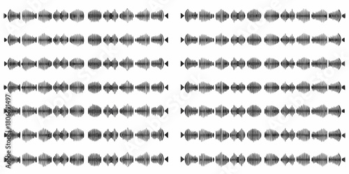 Abstract pattern of sound waveforms in a grid arrangement on white background