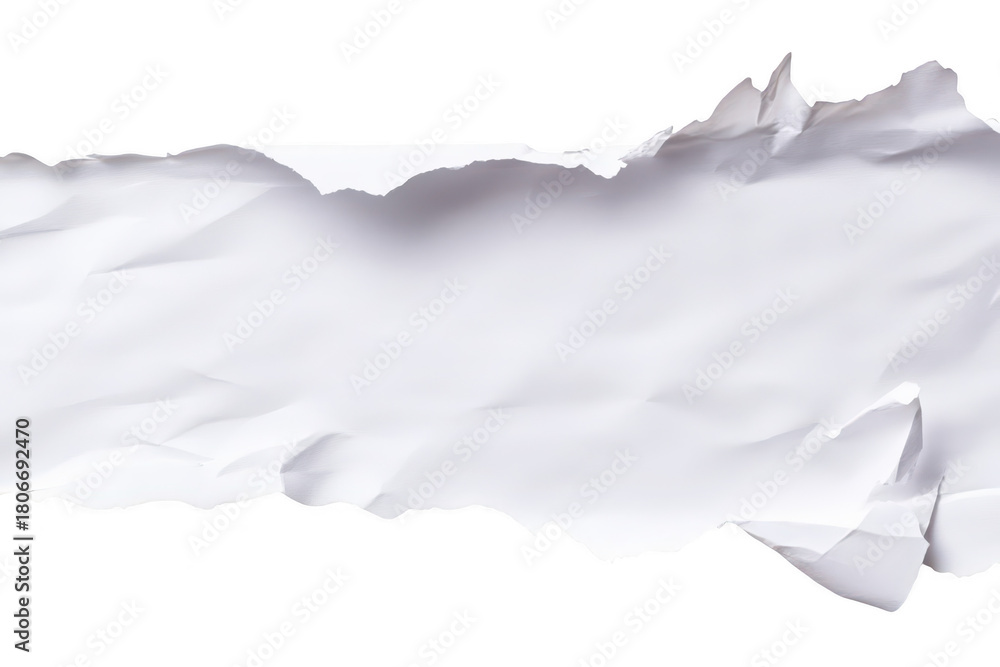 Obraz premium A crumpled and torn piece of white paper with jagged edges. lying on a flat surface. creating a textured background suitable for various design projects or creative presentations