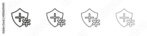 Shield virus icons. Simple solid style. thin stroke line icons