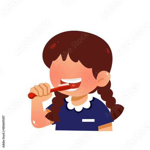vector of a girl brushing her teeth