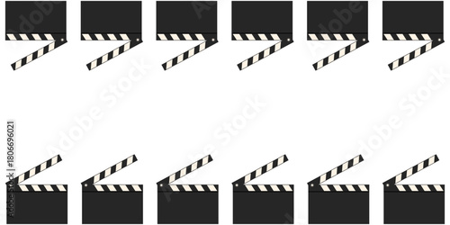 Vector Clapperboard Empty Frame isolated white. Vector Clapperboard Frame with copy space for text. Perfect horizontal banner for cinema movie and film record company. Editable stroke EPS 10