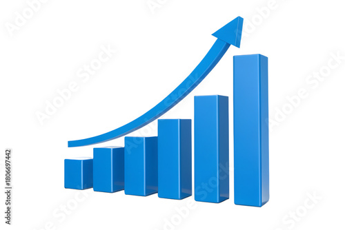 Free Download 3D rendered blue bar chart with upward arrow indicating business growth or financial success on transparent background - GFXLoad