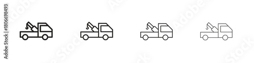 Tow truck icons. Simple solid style. thin stroke line icons