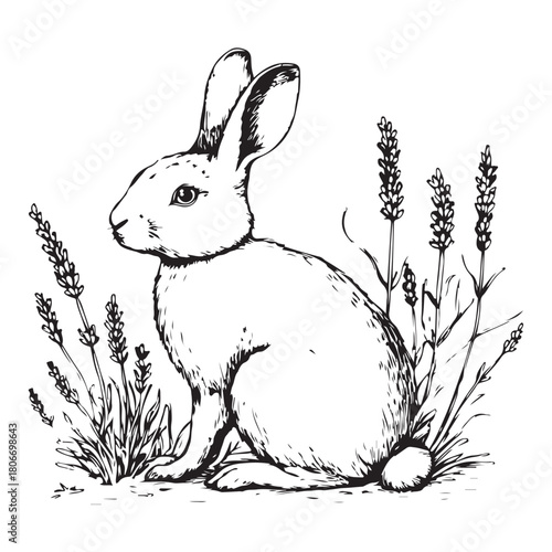 Hare, rabbit, sketch. Vintage retro print, wild hare, farm rabbit sketch ink pencil style drawing, linear drawing, engrave old school. Sketch artwork silhouette wild hare, farm rabbit. Illustration