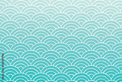 Seamless japanese seigaiha wave pattern in gradient blues and greens
