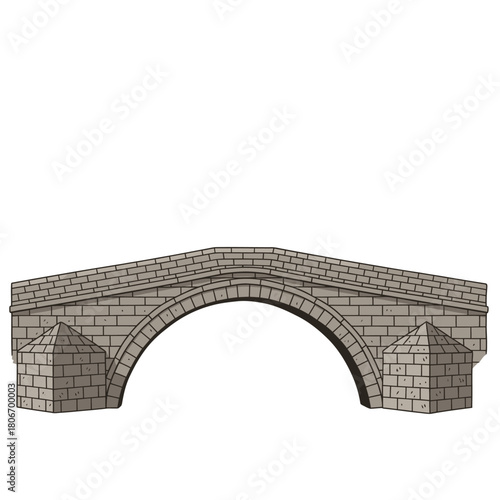 Hand-Drawn Vintage Stone Arch Bridge Illustration