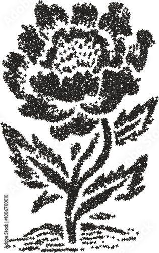 Abstract illustration of a flowering plant, possibly orchids, in a unique particle stipple vector style. Disintegrating floral artwork for modern or experimental design projects.
