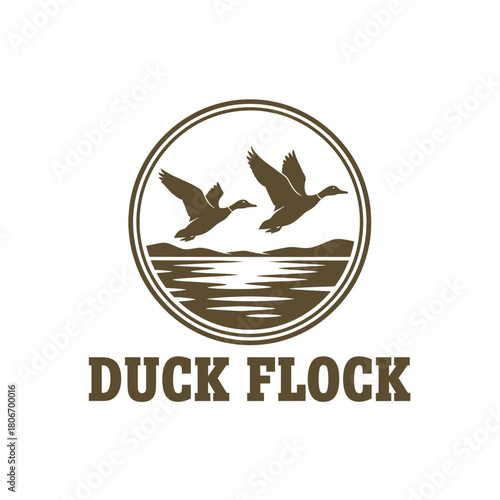 Retro Flying Duck Flock Hunting Logo