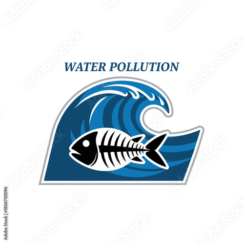 Water Pollution Dead Fish Skeleton Vector Graphic