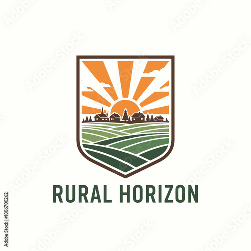 Rural Horizon Village Field Farm Landscape Badge