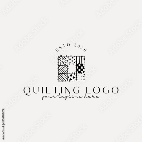 Quilting Logo, Quilting Illustration, Hand-Drawn Quilt Clipart, Patchwork Logo, Cozy Quilted Branding, Quilt Pattern Design, Minimal Quilting Branding, Artisan Quilt Logo, Soft Patchwork Pattern Illus