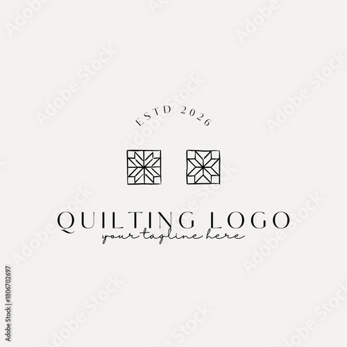 Quilting Logo, Quilting Illustration, Hand-Drawn Quilt Clipart, Patchwork Logo, Cozy Quilted Branding, Quilt Pattern Design, Minimal Quilting Branding, Artisan Quilt Logo, Soft Patchwork Pattern Illus