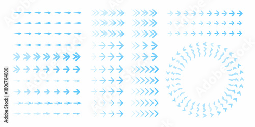 Abstract illustration of blue arrows and circular design elements on white background