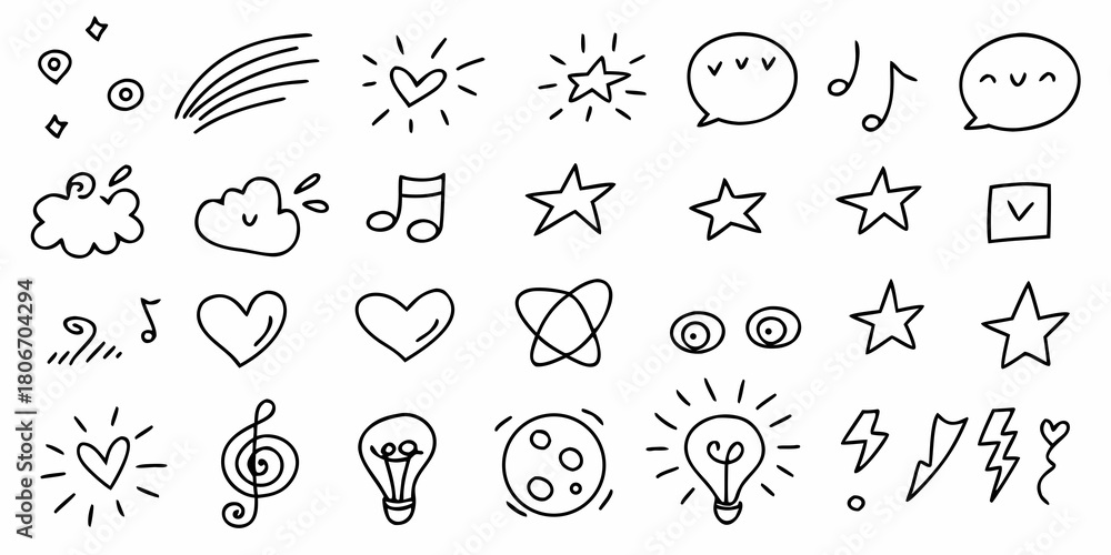 Naklejka premium Hand drawn doodle elements and symbols in black and white for design and decoration