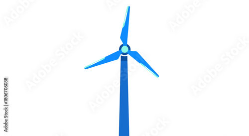 A stylized bright blue wind turbine isolated on a white background