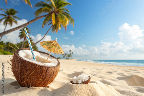 Wallpaper Mural Refreshing coconut drink on tropical beach Torontodigital.ca