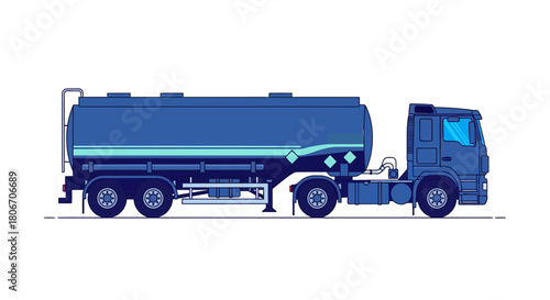 Stylized blue tanker truck illustration No Background