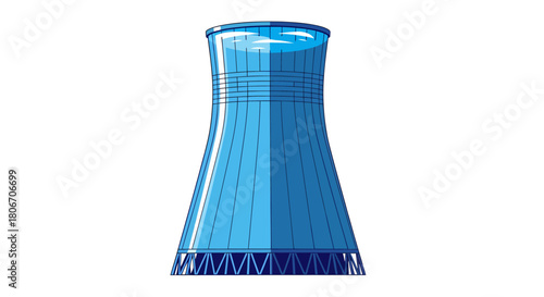 Stylized blue illustration of a hyperboloid cooling tower No Background