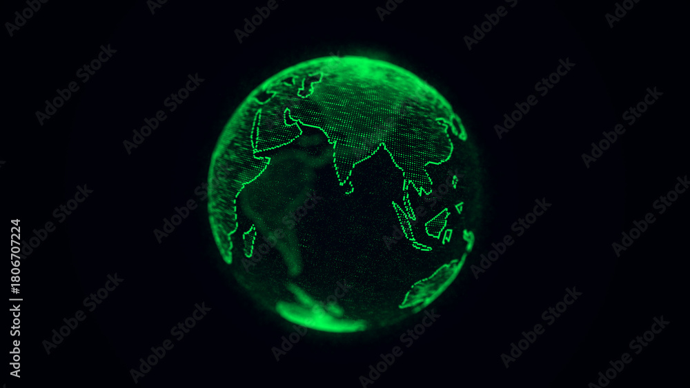 Fototapeta premium Virtual security planet Earth managing ai. Abstract network connection on digital background. Technology processing data in galaxy. Futuristic 3D wireframe sphere. Globe polygon. 3D rendering.