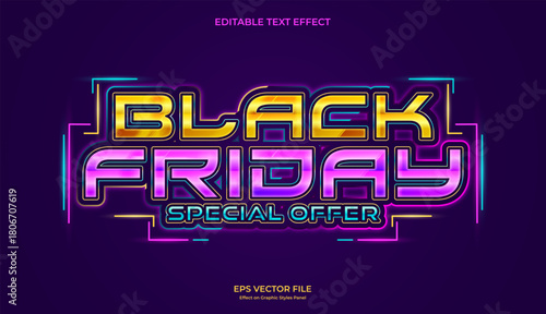 decorative neon black friday editable text effect design