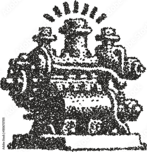 Vector stipple illustration of vintage industrial machine or steam engine component isolated in retro dotwork halftone style
