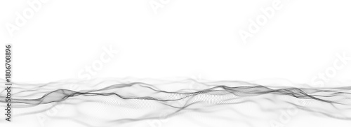 Light cyberspace in digital background. Abstract technology white wave with motion dots and line. Connection big data. Futuristic wireframe texture. Analysis a network connection. 3D rendering.