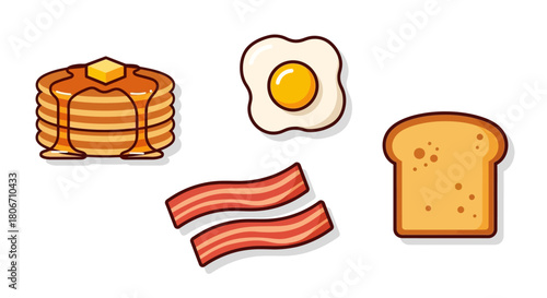 Breakfast Feast: Pancakes Egg Bacon and Toast Illustration.