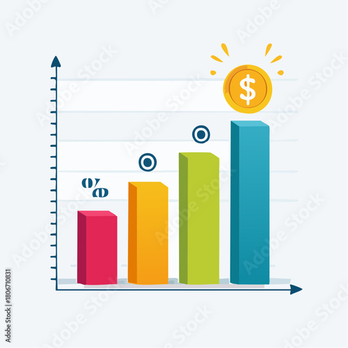 financial growth chart with money icon and upward trend bars