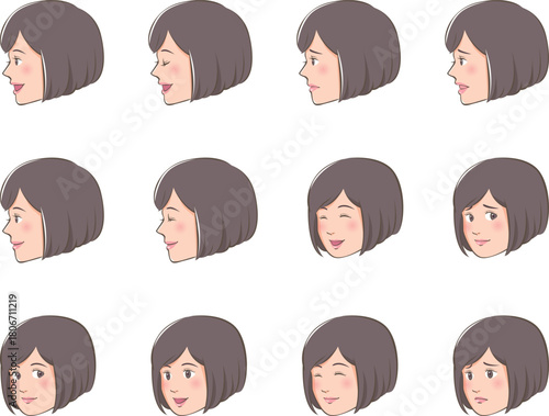 若い女性の横顔と斜め顔セット