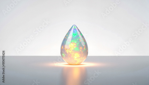 Iridescent opal exhibits rainbow-like play of color, highlighting its precious stone nature. This opal shimmers with a luminous glow and intricate light play.