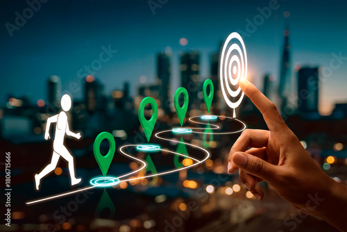 Business Goal Achievement Path with Milestones and Target Concept
