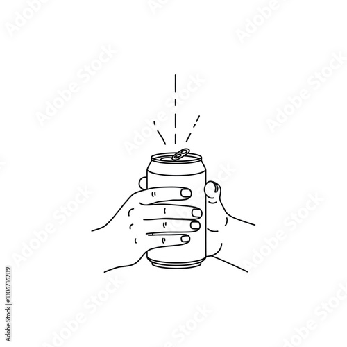Two hands opening beverage can icon vector illustration