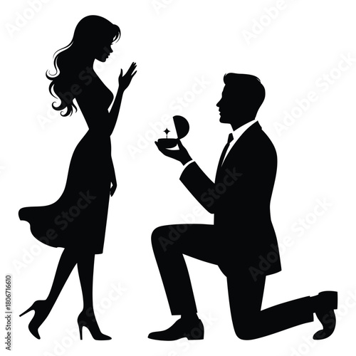 Proposal silhouette with engagement ring woman