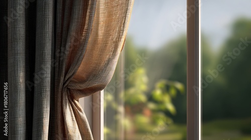 Window view beige curtains