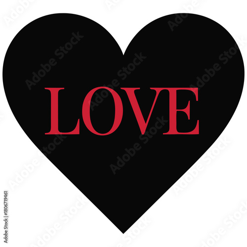 Black heart with red love text symbol